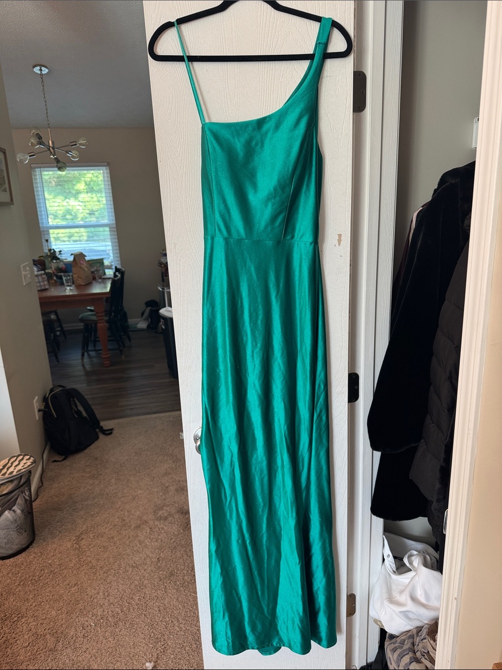 WORN ONCE Macy’s City Studio Teal One-Shoulder Satin Slip Dress